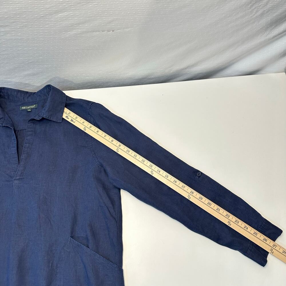 For Cynthia Womens Long Sleeve 100% Linen Top Navy Lagenlook Coastal Minimalist - Picture 12 of 12